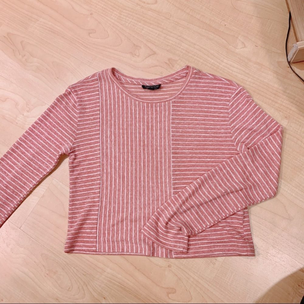 Top Shop Striped white and pink crop top